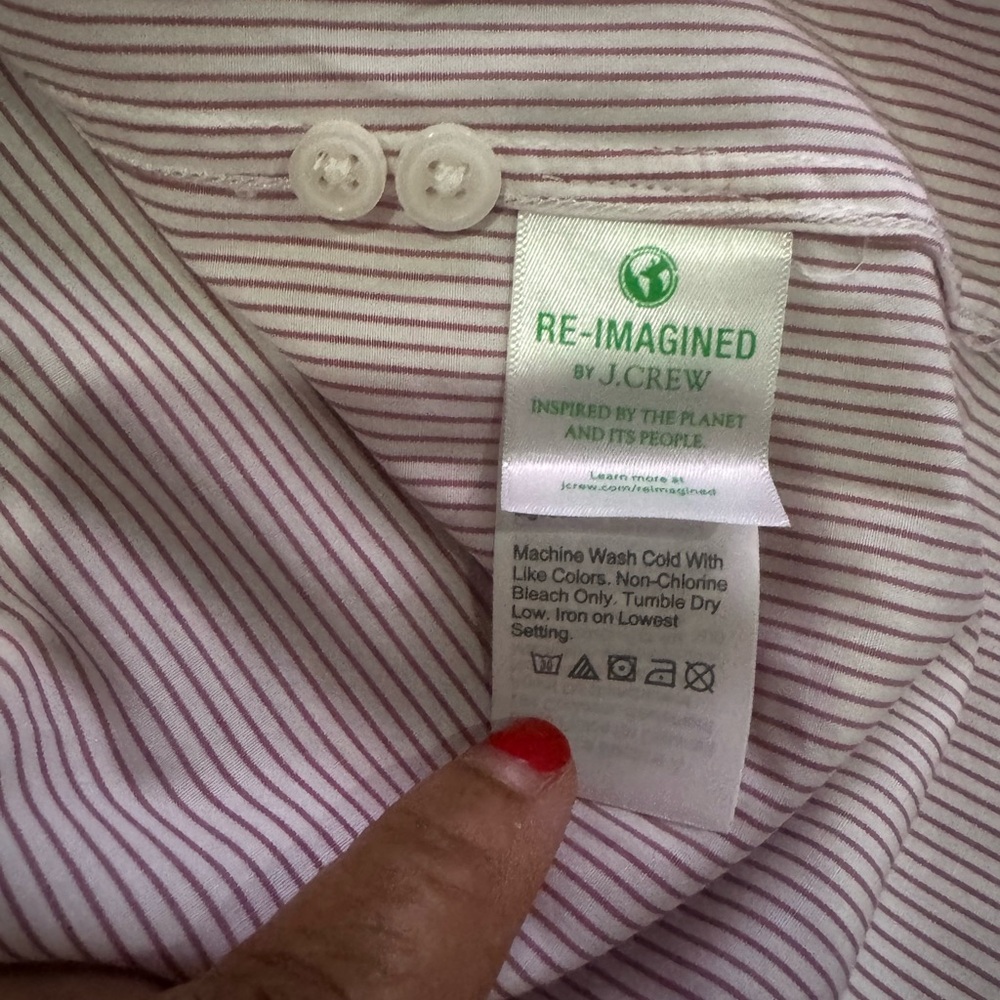 J. Crew Striped Tie Neck Poplin Pink and White Shirt - Picture 8 of 10